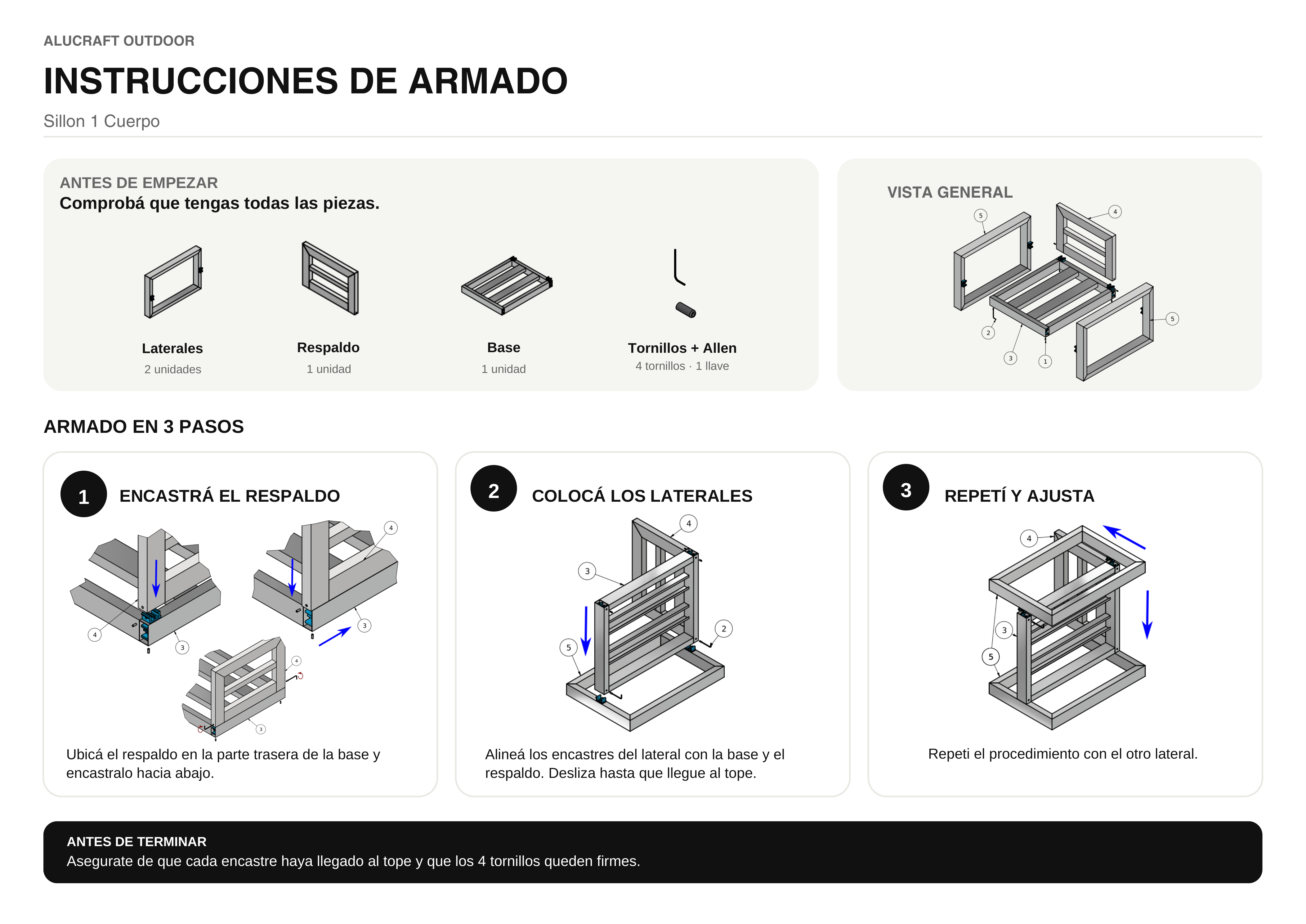 Plano de armado — Sillón 1 cuerpo