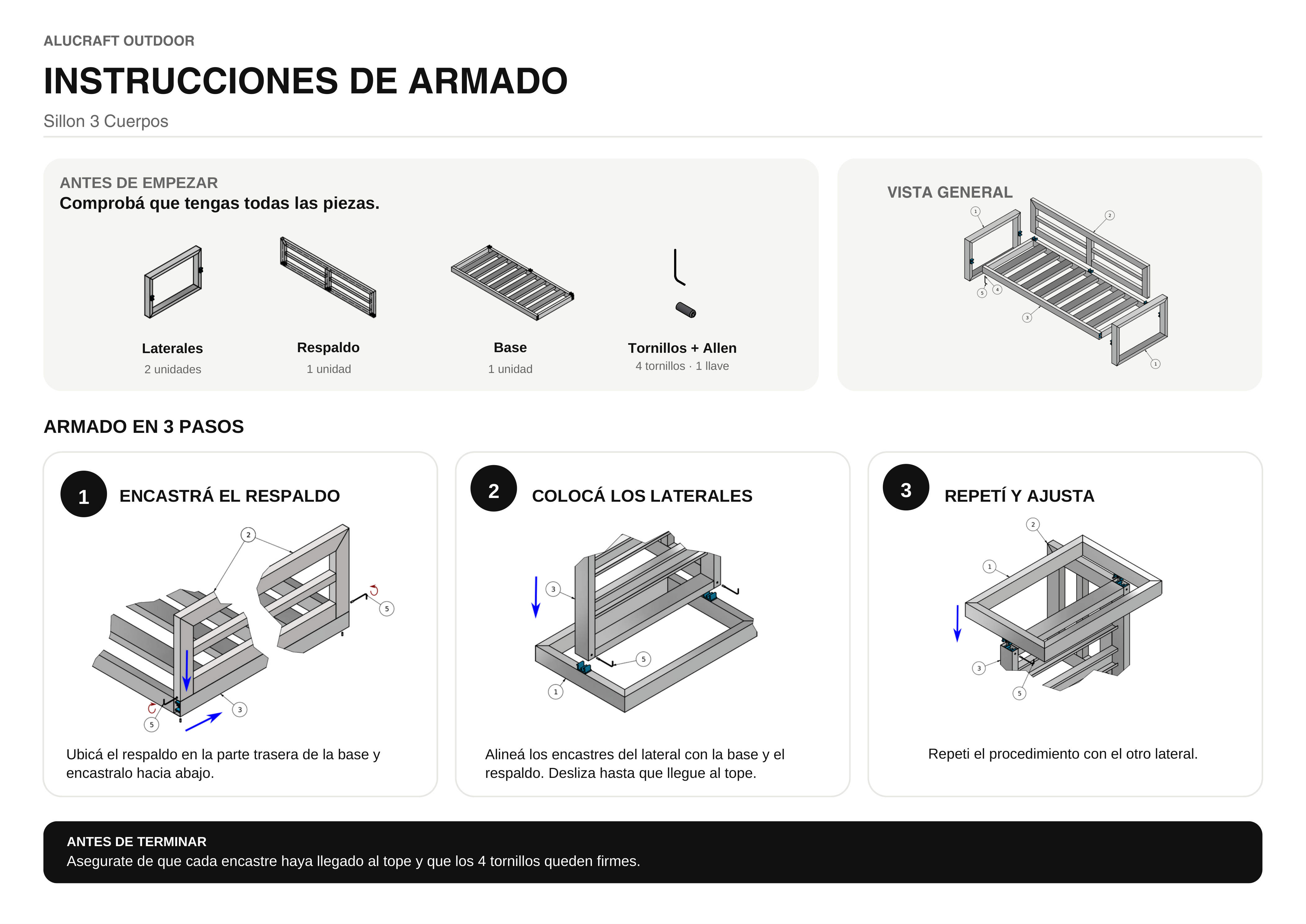 Plano de armado — Sillón 3 cuerpos
